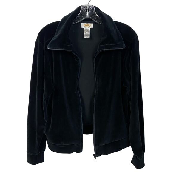 TALBOTS PETITES M Black Velour Velvet Full-Zip Workout Jacket Athleisure Lounge - Picture 5 of 12